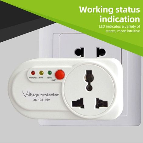 Protecteur de Tension Électronique pour Réfrigérateur - Prise Simple Murale 2500W/16A - ABS - 94x50mm avec Indicateurs de Sécurité (1/4)