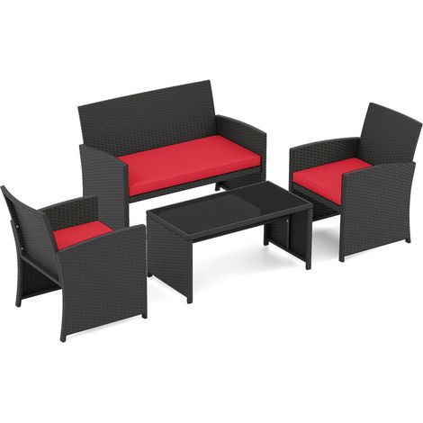 Pour balcon ou jardin, entretien facile avec coussins amovibles, salon de jardin 4 pièces rouge (1/5)