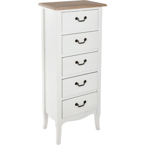 Chiffonnier de 5 tiroirs en paulownia coloris blanc - Dim : L.45 x l.30 x H.113 cm -PEGANE (1/3)