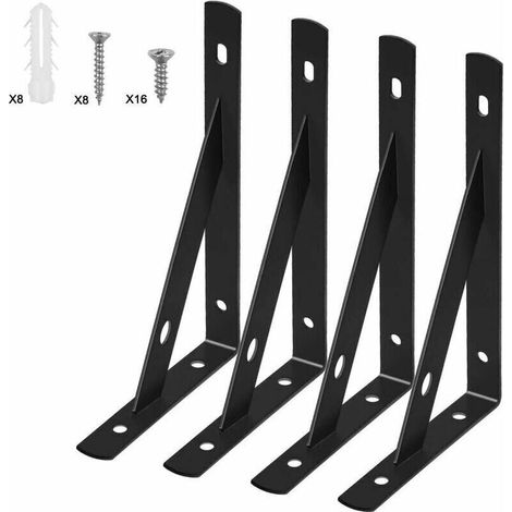 Filiyano-Lot de 4 supports d'étagère muraux, robustes et fournis avec vis, en métal noir, pour cuisine ou chambre. (1/5)