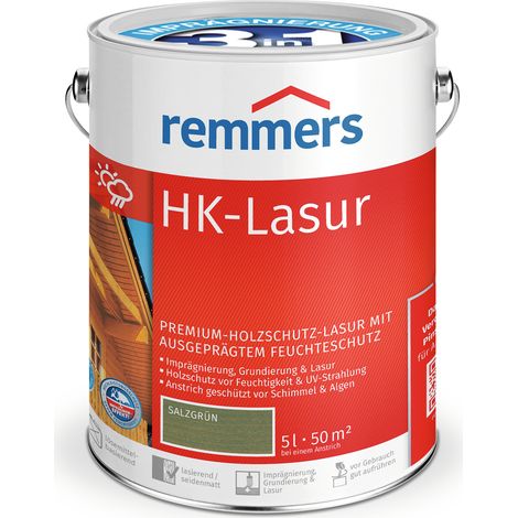Remmers HK-Lasur 3in1 salzgrün, 5 Liter, Holzlasur aussen, 3facher Holzschutz mit Imprägnierung + Grundierung + Lasur, Feuchtigkeit- und UV-Schutz