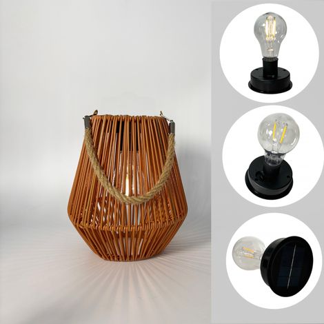Lampe de jardin rétro en rotin à énergie solaire, style ampoule, lampe suspendue en rotin de style chinois (1/4)