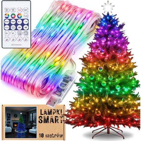 Weihnachtsbaumbeleuchtung, 100 LEDs, USB-Smart-Streifen, 10 m, mehrfarbig + Fernbedienung, MORE&DECO