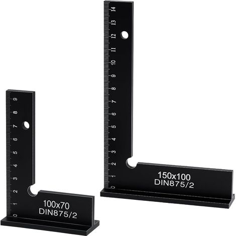 Equerre Menuisier, 100x70 mm et 150x100mm Précision Angle Droit Bloc Règle avec Échelle pour Ingénieur Charpentier, Fausse Equerre Charpentier Metal pour Machines Mettre en Place (1/5)