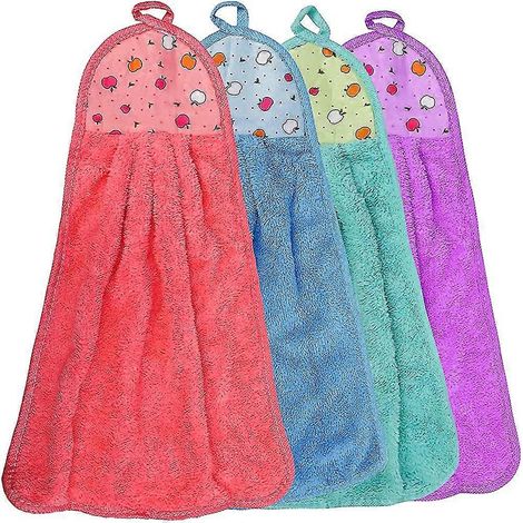 Lot de 4 torchons de cuisine à suspendre, couleur corail doux, petits torchons doux pour essuyer la vaisselle (1/5)