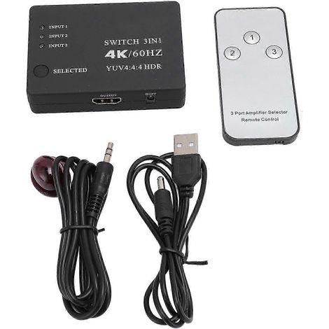 Ce commutateur d'interface multimédia haute définition 3 entrées/1 sortie prend en charge la 4K 60 Hz et est compatible avec les ordinateurs, les consoles de jeux, les téléviseurs et les moniteurs. (1/2)