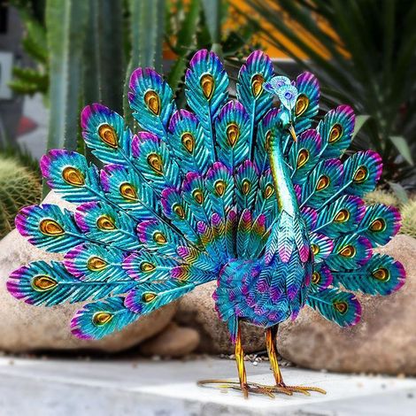 Garden Ornaments Peacock Sculptures Outdoor High-Tail Metal Peacock Statue Metal Bird Art Decoration Beautiful Peacock Statue Ornament Easy DIY, for Patio Porch Lawn (1/5)