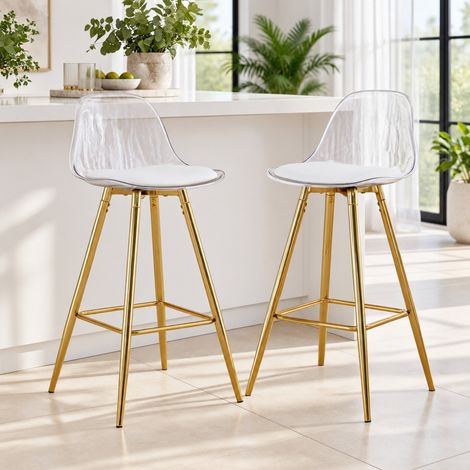 Set aus 2 Barhockern mit transparenter Rückenlehne und goldenem Metallgestell OKWISH (1/5)