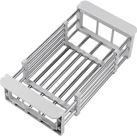 Organisateur de rangement télescopique réglable en acier inoxydable pour évier, égouttoir à vaisselle, bac à légumes, égouttoir-B-AquaForge (1/5)