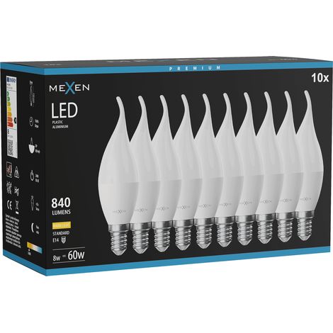 Mexen Nova 10x Ampoule LED flamme E14, C37, 8W, Chaude - 3000K, 840 lm - L106-E14-0830-01x10 (1/5)