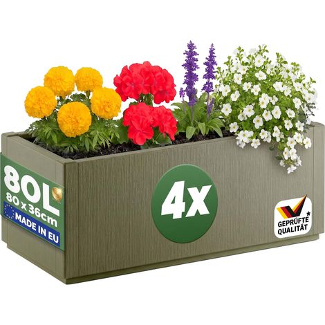 CASARIA® Fioriera Ethica 80x36x36cm 80L Vaso fioriere per piante resistente alle intemperie base drenante vasi in plastica riciclata resistente ai raggi UV set da 2 o da 4 4x Olivgrün (de)