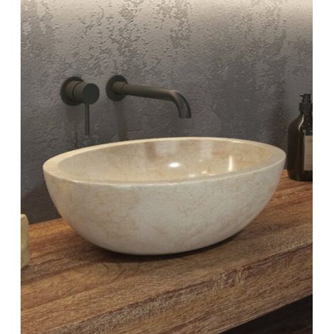 Lavabo bagno design ovale in marmo beige 45cm Litos-LEC40 kamalu (1/2)