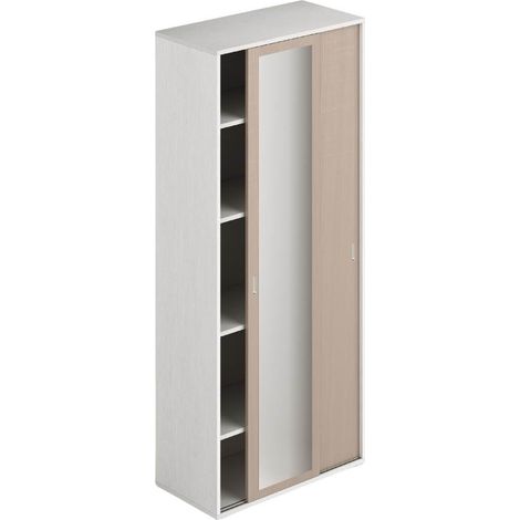 Armadio due ante con specchio scorrevoli 90x43x212h con ripiani colore bianco frassinato e olmo (1/2)