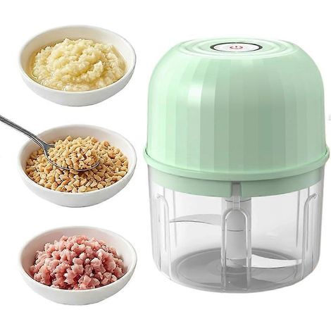 Hachoir à ail électrique domestique mini robot culinaire portable 260 ml 6 lames acier inoxydable coupe-légumes rechargeable USB vert clair (1/5)