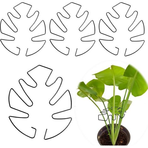 Ensemble de 4 supports pour plantes grimpantes, Monstera, tuteurs en métal à motif de feuilles, 14 cm x 15 cm, pour plantes grimpantes et décoration de plantes d'intérieur (noir) (1/5)