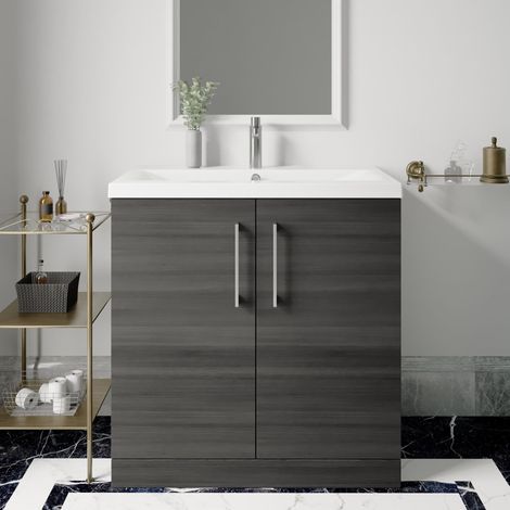Nuie Arno Anthracite Woodgrain 800mm 2 Door Vanity Unit and Minimalist Ceramic Basin - ARN505B (1/5)