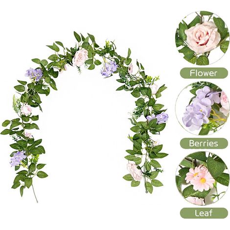 Guirlande Fleurie Artificielle - Pivoine Simulée - Liane en Rotin Synthétique - Décoration Intérieure Extérieure - 180 cm - 1 Pièce (1/5)