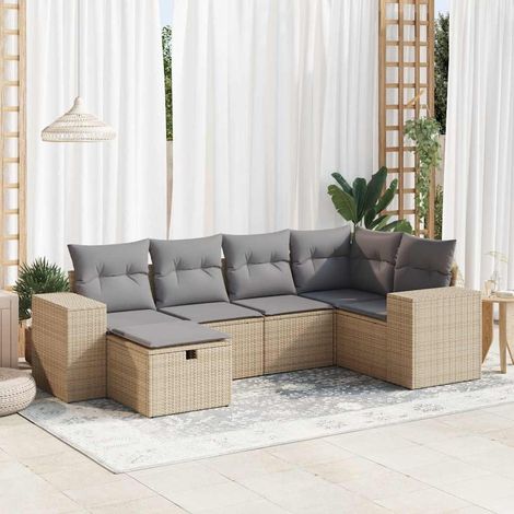 vidaXL Juego de sofás jardín con cojines 6 pzas ratán sintético beige (1/5)