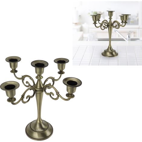 [Portavelas] Portavelas decorativo de metal antiguo, de 5 brazos, color turquesa, decoración de mesa, decoración para el hogar, iglesia y eventos. (1/5)