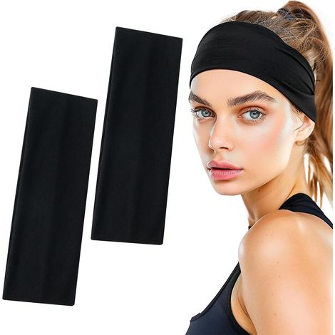 2PCS Bandeau Cheveux Femme, Bandeau Noir Cheveux Sport, Bandeaux de Cheveux Élastique Antidérapant, Bandeau Cheveux Large Pour Yoga, Exercice, Sportif, Cyclisme (1/5)