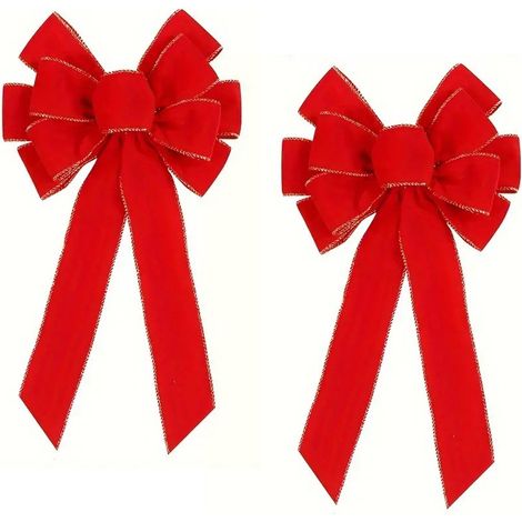 Nœud De Noël - Velours Rouge - 27 cm x 50 cm - Décoration Porte Arbre Couronne Extérieur Intérieur - Lot De 2 (1/5)
