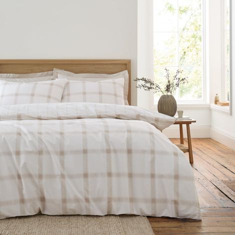 Parure de lit réversible en Coton 200 Fils avec Housse de Couette et taie d'oreiller Naturel (1/4)