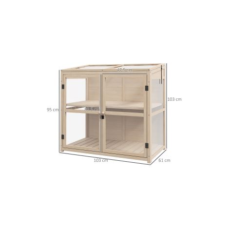 Serre châssis en bois naturel à 2 niveaux avec double porte et fenêtre de toit coupe-vent pour jardin terrasse et balcon (1/5)