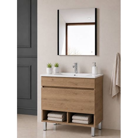 Bathroom cabinet with legs and ultra-slim basin ORIGENBATH NEBARI with legs and drawer without mirror 50x40 cm steppe (1/5)