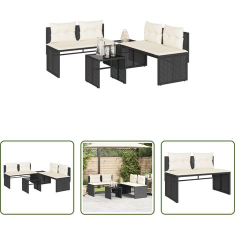 vidaXL Gartensessel - 4-tlg. Garten-Sofagarnitur mit Kissen Schwarz Poly Rattan (1/5)