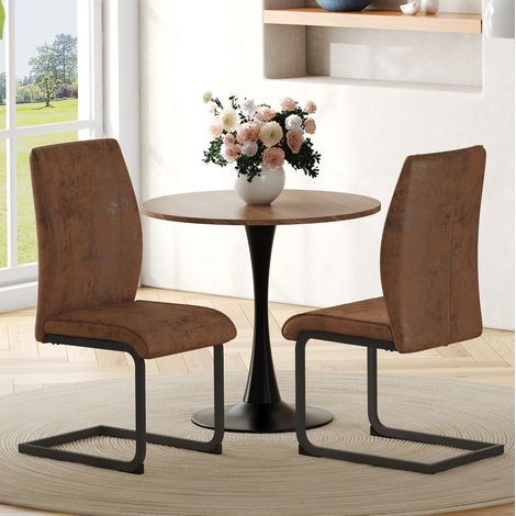 2er-Set Esszimmerstühle 43/44,5/50 cm braun aus Tech-Stoff mit schwarzen Metallbeinen (1/5)