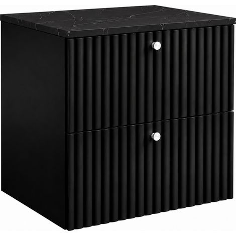 Mobile da bagno sospeso con piano 60, nero + piano effetto marmo Black Royal, maniglie in tre colori, 60 x 44,4 x 58,6 cm (1/5)