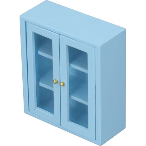 Armoire murale pour maison de poupée à l'échelle 1:12, meuble de cuisine miniature en bois, décoration, jouet, bleu. (1/5)