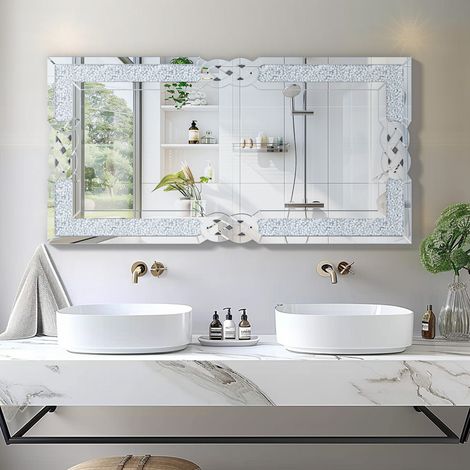 LUVODI Large Bathroom Mirror Wall Mounted 3D Luxury Silver Wall Mirror Modern Artistic Mirror Hallway Decor, Rectangular 120cm x 60cm
