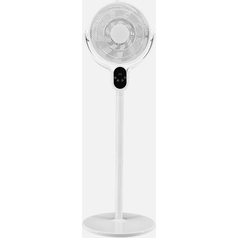 ABRILA - Ventilador de Pie Cadalso 25W 8 Velocidades y 9 Aspas Fijo y Rotatorio Motor DC Control Remoto Temporizador 100/138x48x40 cm Blanco