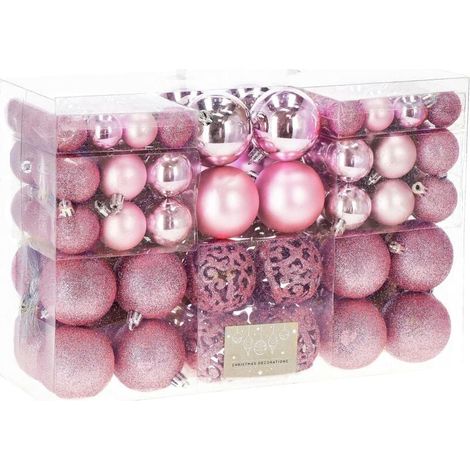 Lot de 100 boules de Noël en plastique robuste pour décoration d'intérieur et d'extérieur - Rose (1/4)