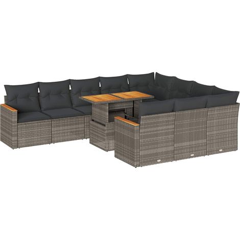 Maison Exclusive - Set Divani Giardino 11 pz con Cuscini Polyrattan Acacia Grigio (1/5)