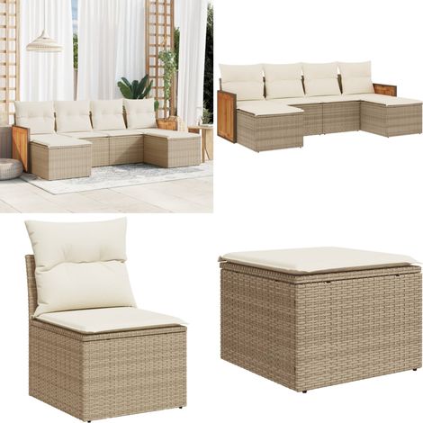 6-tlg. Garten-Sofagarnitur mit Kissen Beige Poly Rattan - Gartensortiment - Gartenmöbelset - Lounge Set - Rattan Möbel - Polyethylen Furniture - Home & Living (1/5)
