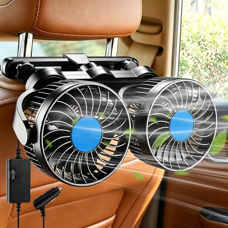 Ventilateur de Voiture 12V à Double Tête, Ventilateur de Véhicule USB Portable pour Siège Arrière, 360° Rotatif ventilateur de Voiture à Double Tête pour voiture, SUV, RV, Camion, Van (1/4)