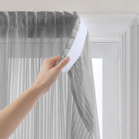 Rideaux de fenêtre temporaires Fixation sans perçage, facile à installer, rayures verticales pour la lumière et la décoration des fenêtres, pour camping-car, locataires, café (Gris H160 x (1/5)