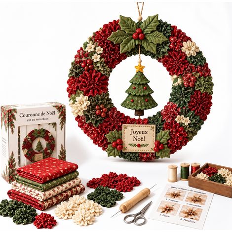 Kit Couronne de Noël en Tissu DIY Couronne sapin de Noël Décoration Murale et Porte 30 cm 200 g – Livraison gratuite