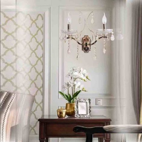 TRADE SHOP - Applique Candelabro 2 Bracci Con Pendenti Gocce Cristallo Retrò Attacco E14 E68-2 - (1/4)