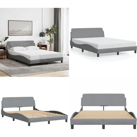 Bettgestell ohne Matratze Hellgrau 140x200 cm Stoff - Bettesrahmen - Doppelbett - Holzbettrahmen - Lattenrost - Schlafzimmermöbel - Home & Living (1/5)