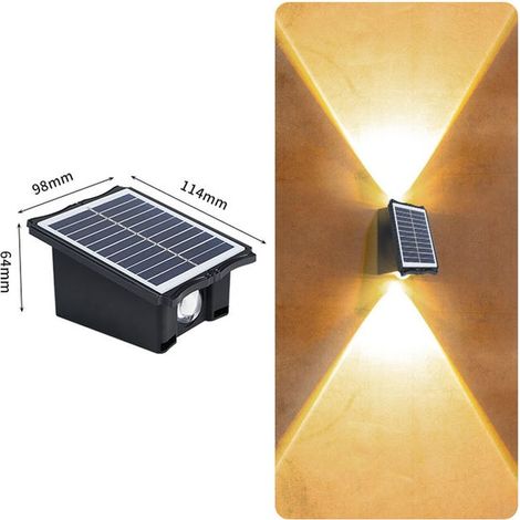 Applique solare da esterno impermeabile, illuminazione a 2 LED luminosi, per balcone, cortile, decorazione da giardino, bianco caldo (1/4)