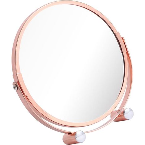 Miroir de coiffeuse de bureau rotatif à 360°, double face, couleur or rose, pour coiffeuse et usage personnel (1/5)
