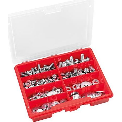 Mallette d’assortiment mixte: DIN933+DIN934+DIN125+DIN9021, 242 pièces