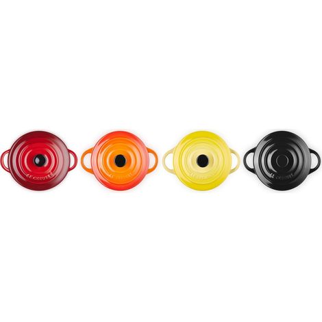 Le Creuset Mini Cocottes 4 pièces rouge cerise noir jaune orange (1/2)