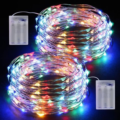 Guirnalda de luces, 2 x 10 m, 100 LED, resistente al agua, para interiores y exteriores, funciona con pilas AA, ideal para fiestas, jardines, Navidad, bodas, cumpleaños y decoración de dormitorios - M (1/5)