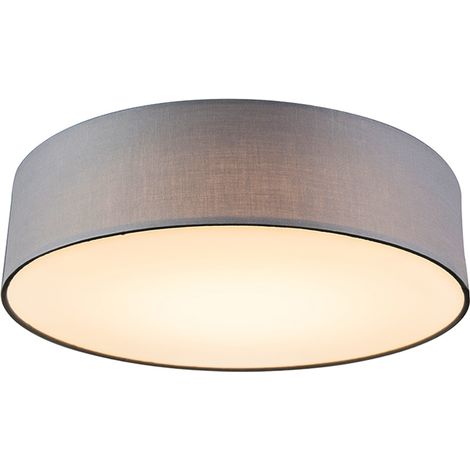 QAZQA + Moderno Plafón gris 40 cm con LED - Drum LED Textil /Acero Redonda Incluye LED Max. 1 x 20 Watt (1/5)