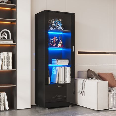 Vitrine mit LED und Acryltür 40x50x160 cm Schwarz OKMYHOME (1/5)