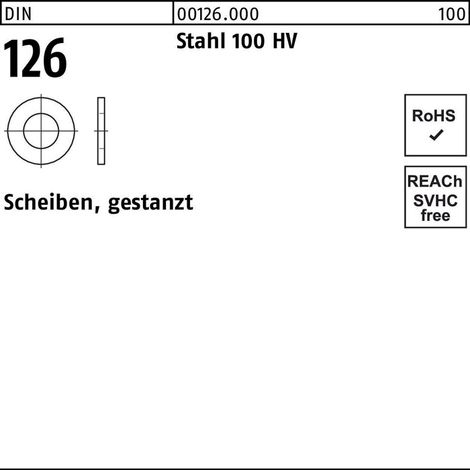 Unterlegscheibe DIN 126 6,6x 12x1,6 Stahl 100 HV gestanzt 100 Stück (1/2)